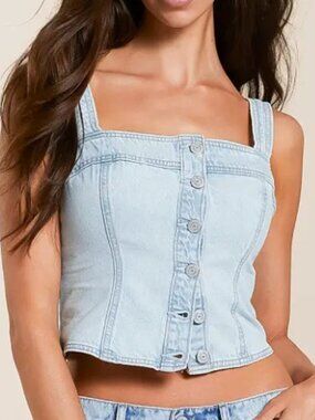 Levi’s Light Wash Denim Corset Tank Top Button Front Slim Fit Size Small
